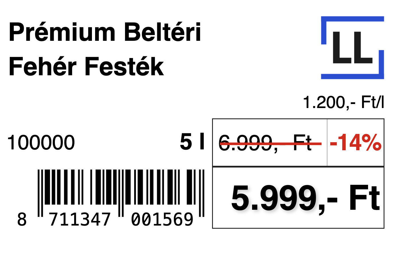 Példa polccímke - Prémium Beltéri Fehér Festék